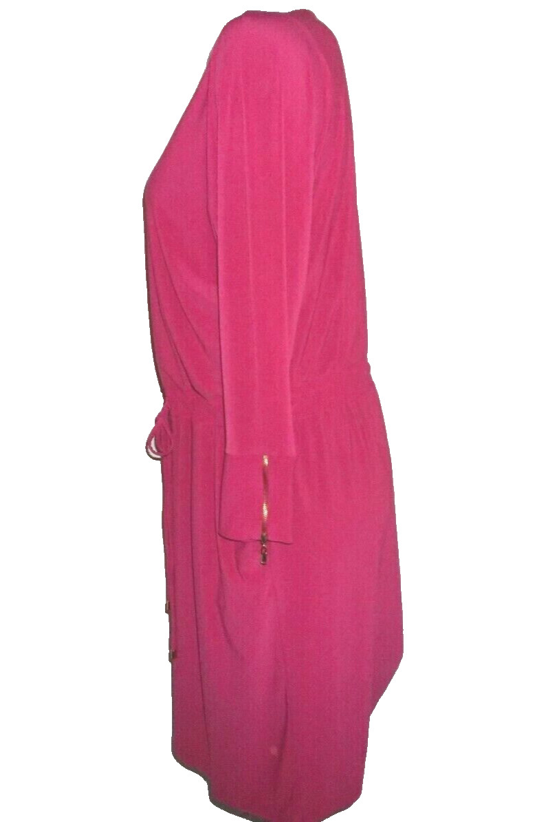 SOHO APPAREL LTD Deep Pink Career Dress Elastic Waist, Size Large, Poly/Spandex