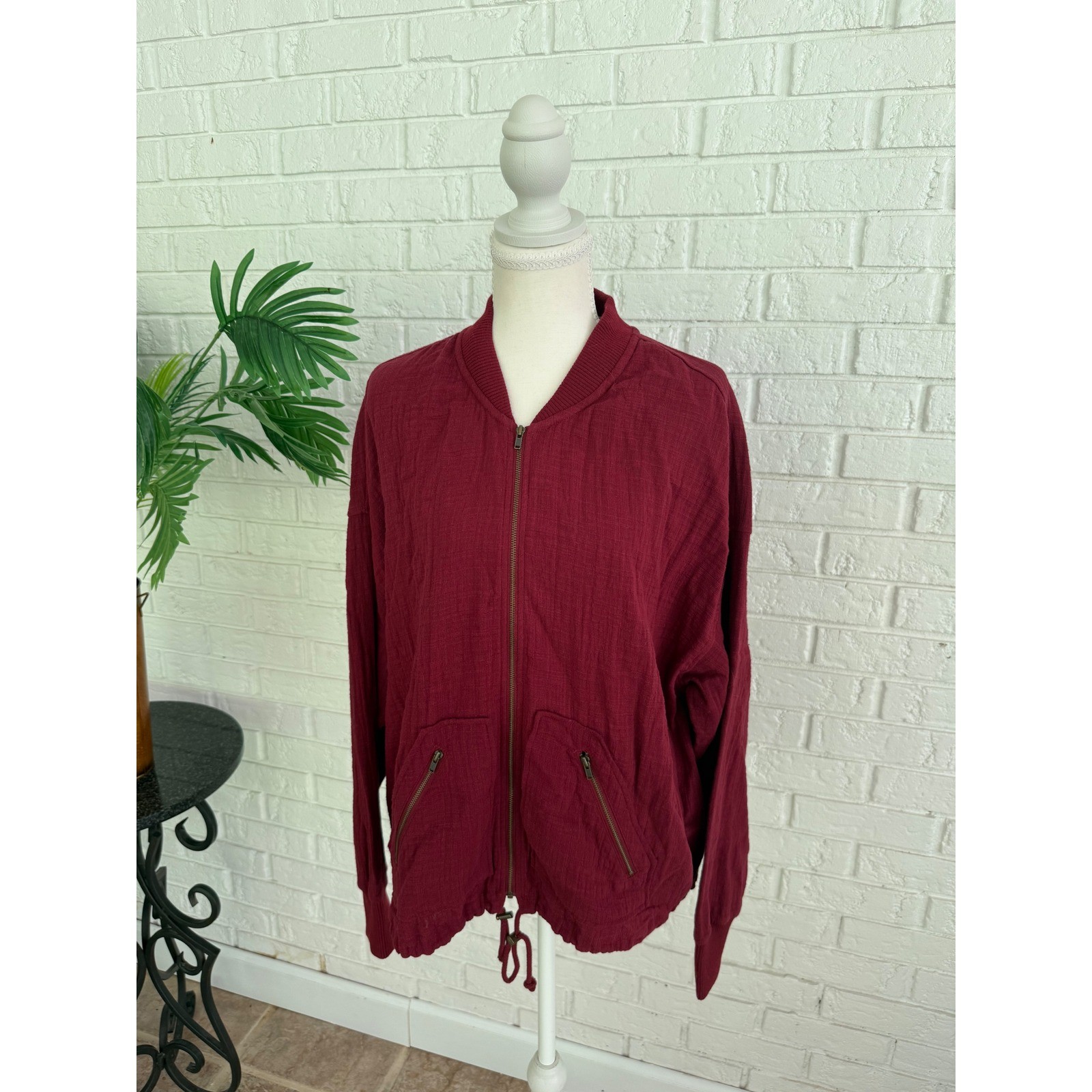 Matilda Jane Bomber Jacket Womens XS/S Red NWT Gauze Zip Up Drawstring Hem