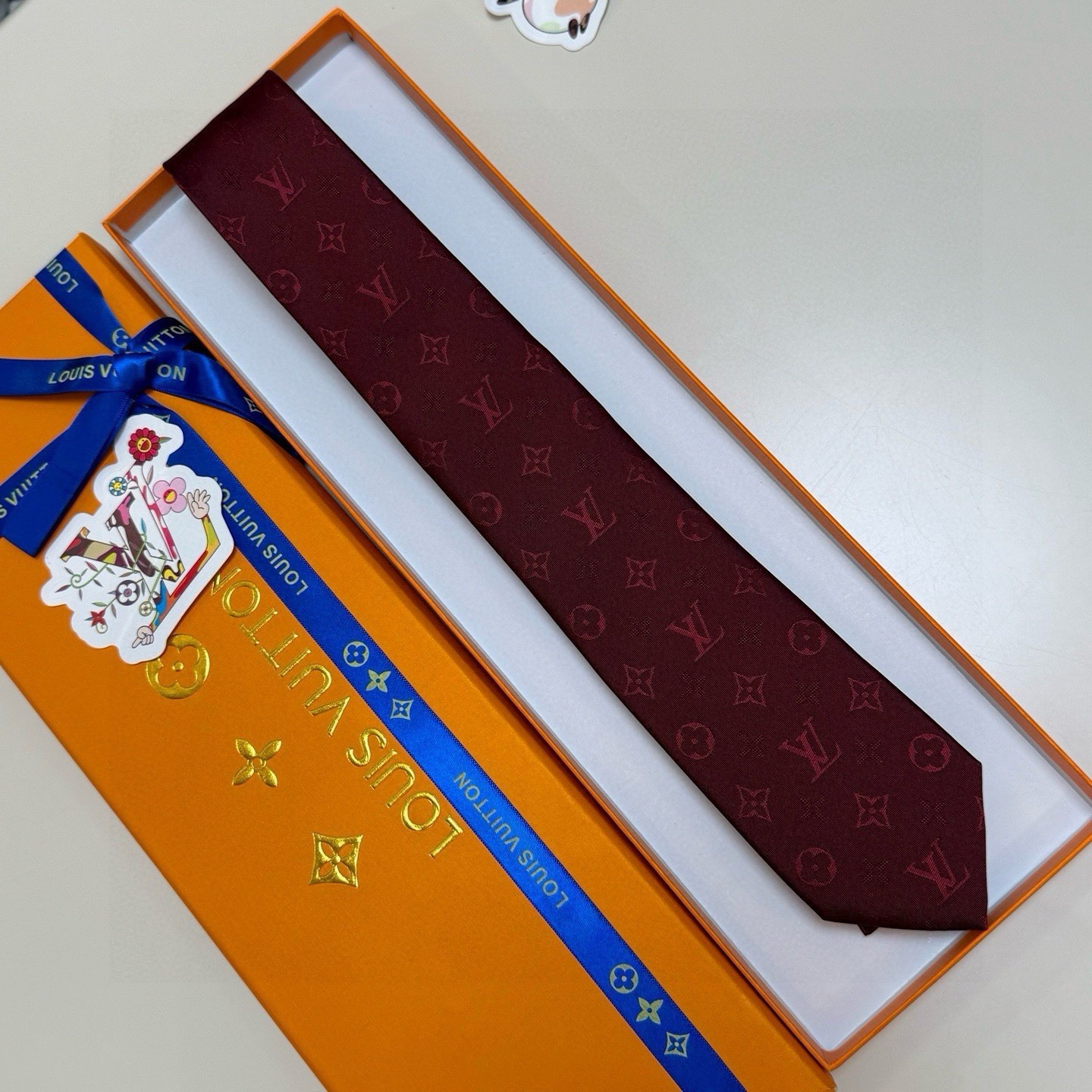 Louis Vuitton Burgundy Silk Monogram Logo Standard/Classic Men’s Tie One Size