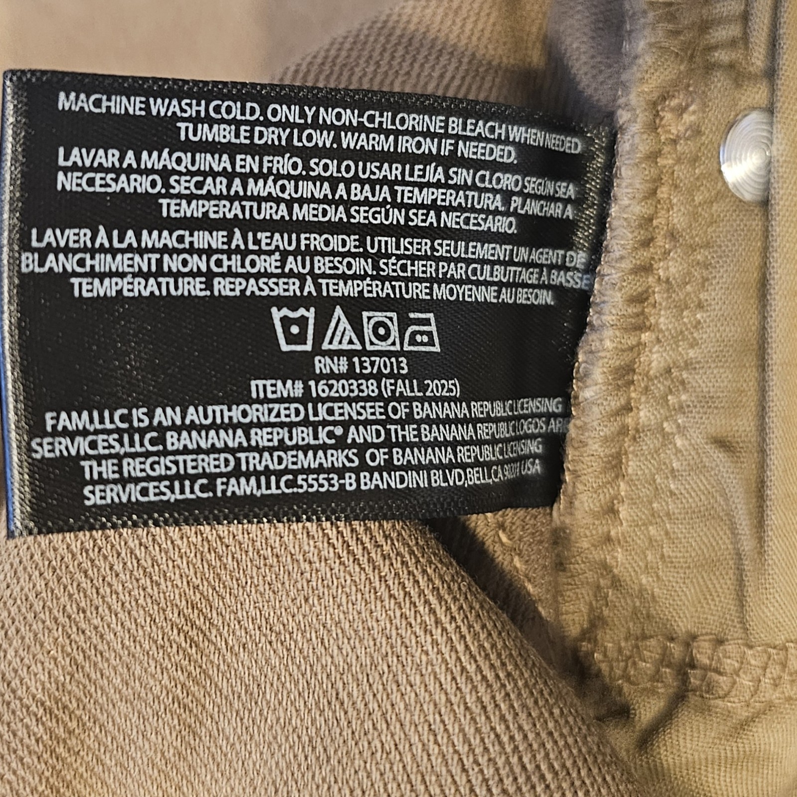 Banana Republic 5 Pocket Pants Slim Stretch Chinos Mens 36×30 Tan new