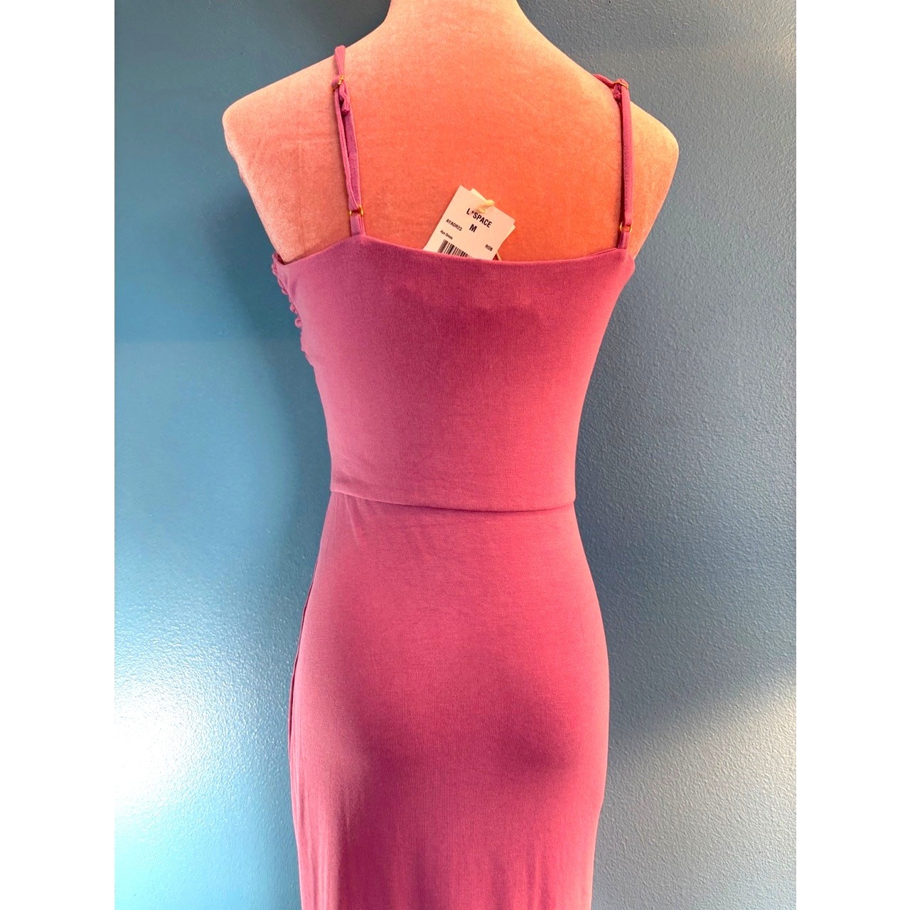 NWT L Space Maxi Dress Bandeau Top Keyhole Spaghetti Strap Orchid Ruched Slit M