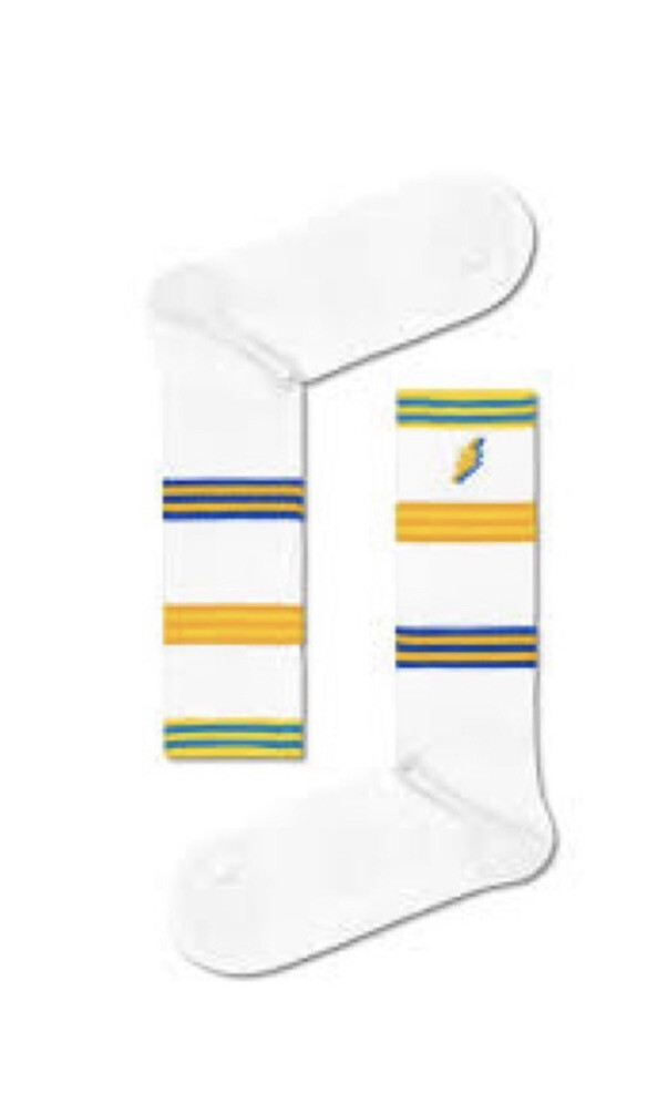 HAPPY SOCKS COLOR CUFF MENS SNEAKER CREW SOCKS WHITE WITH MULTI M/L NWT