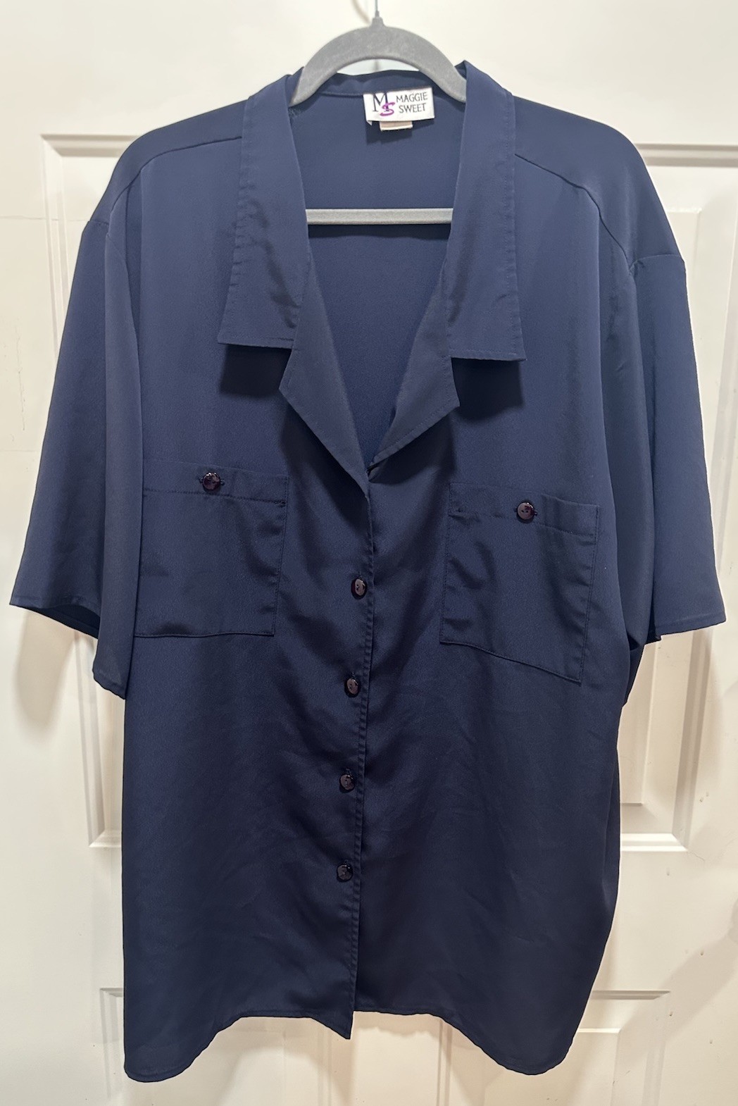 Vintage Maggie Sweet 3X Navy Blue Short Sleeve Camp Button-Up Blouse 80s-90s