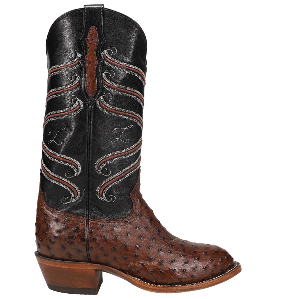 Tony Lama Kosse 13 Inch Full Quill Ostrich Round Toe Cowboy Mens Black, Brown D