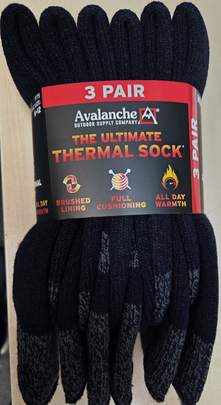 3 Pairs Avalanche Men’s Ultimate Thermal Crew Socks Navy Blue Size 6-12