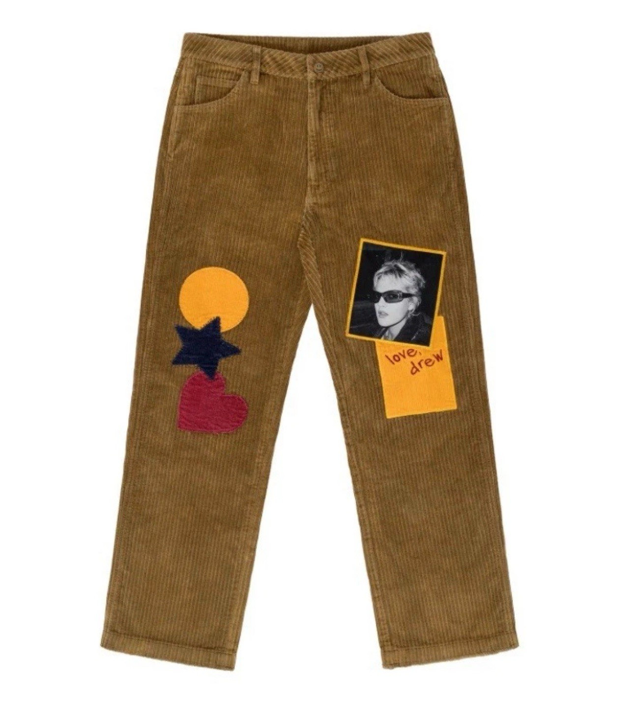 drew house Men’s Brown Corduroy Casual Pants 32 Straight Leg Logo Pockets