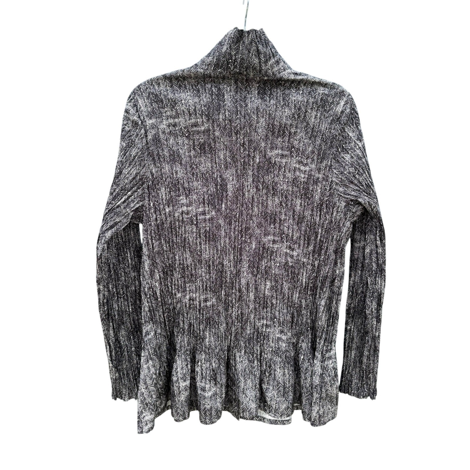 BABETTE Gray Chevron Print Mock Neck Crinkle Long Sleeve Blouse Extra Large XL