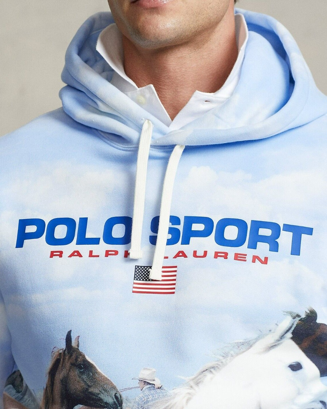 Polo Sport Ralph Lauren VTG Horse Flag Western Cowboy Fleece Sweatshirt Hoodie