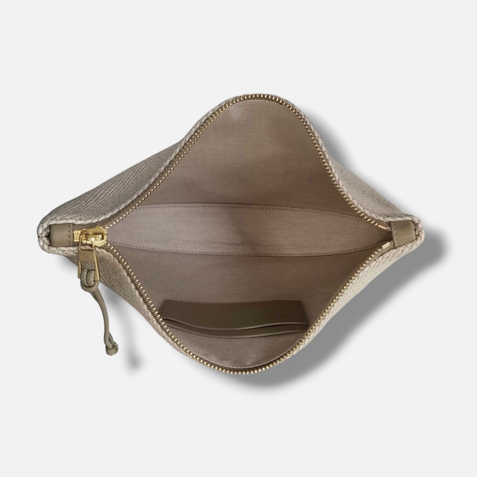 Loewe Women Beige Jacquard Logo Oblong Pouch Wristlet Clutch Hand Bag