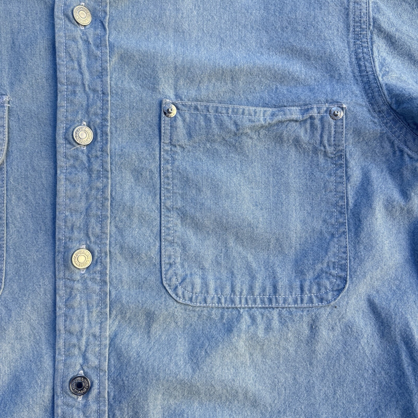 VTG Polo Ralph Lauren Authentic Dungarees Small 80s Workwear Wash Denim Shirt