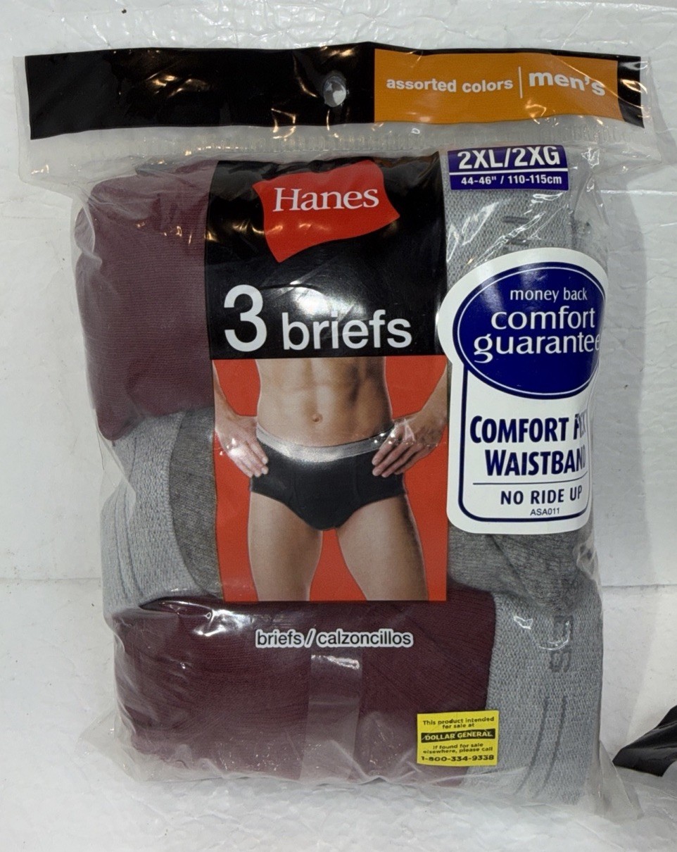 Hanes Briefs Mens 2XL 44-46” Waist Pack of 3 Underwear 2009 Comfort Flex Y2K NOS