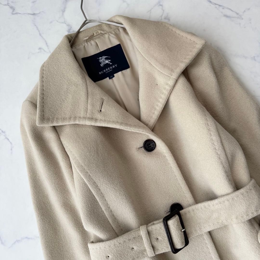 Burberry London Angora Blend Coat Belt Shadow Horse Made in Japan 42