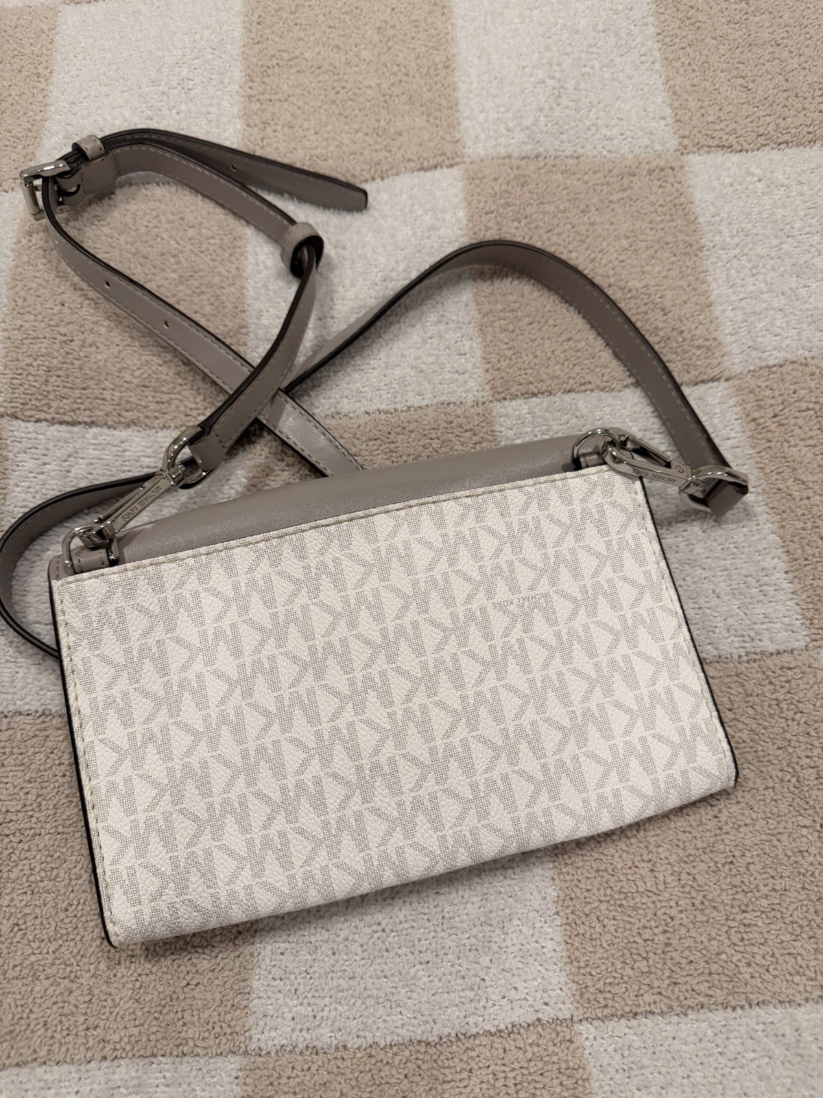 Michael Kors Jet Set Logo Small Flap Crossbody Gray/White Snap Silver HW