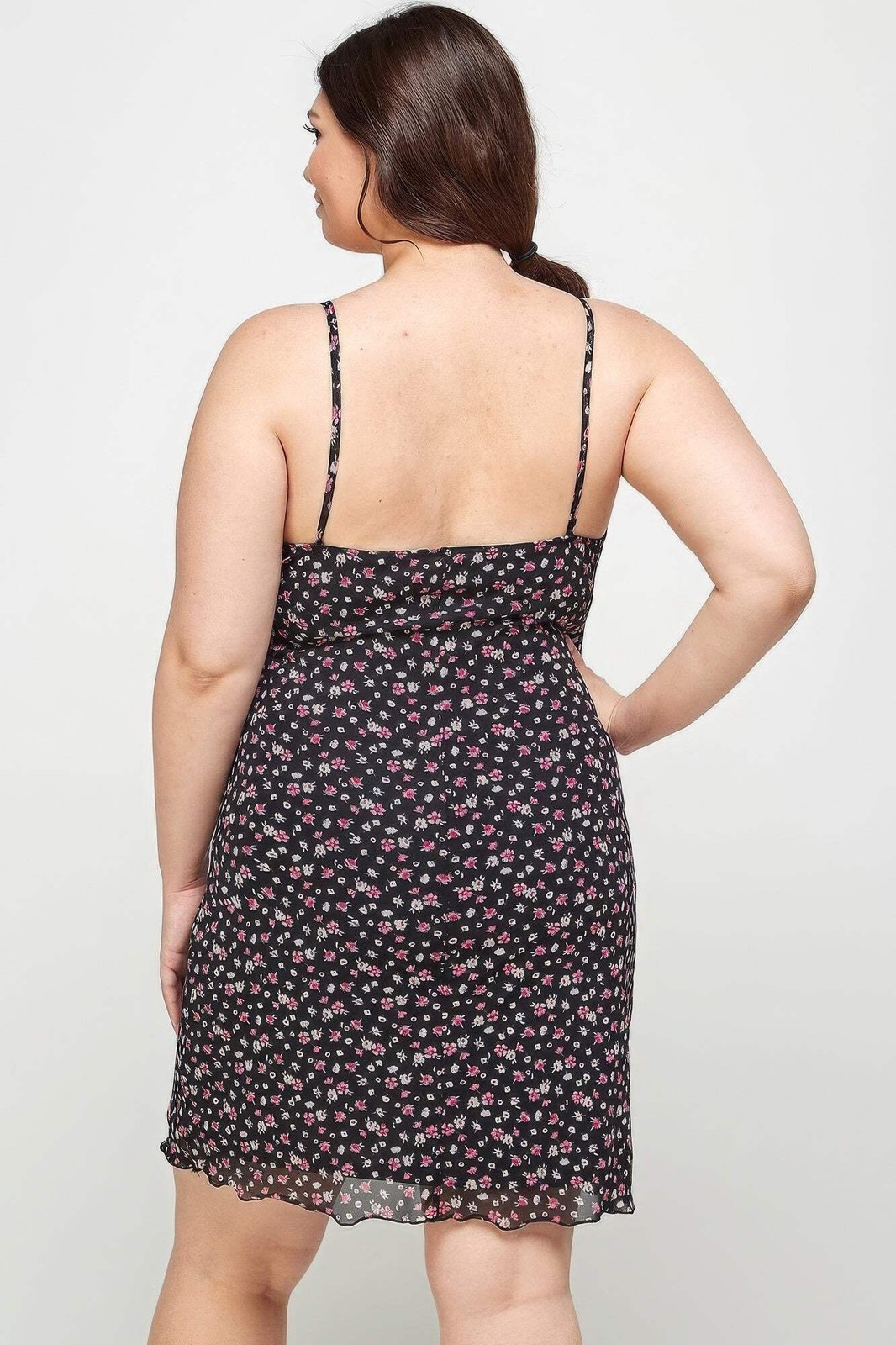 Ditsy Floral Print On Mesh Fabric Cami Dress