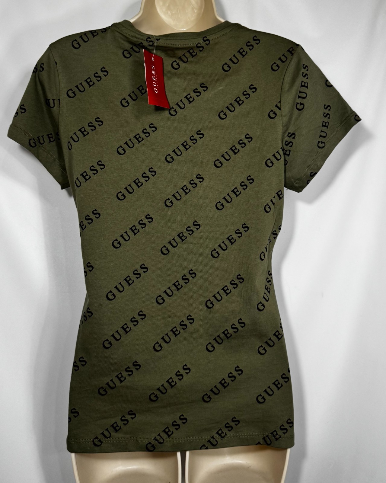 Guess Women’s Dolores All Over Print Logo Crew Tee Size Large Sand Dollar