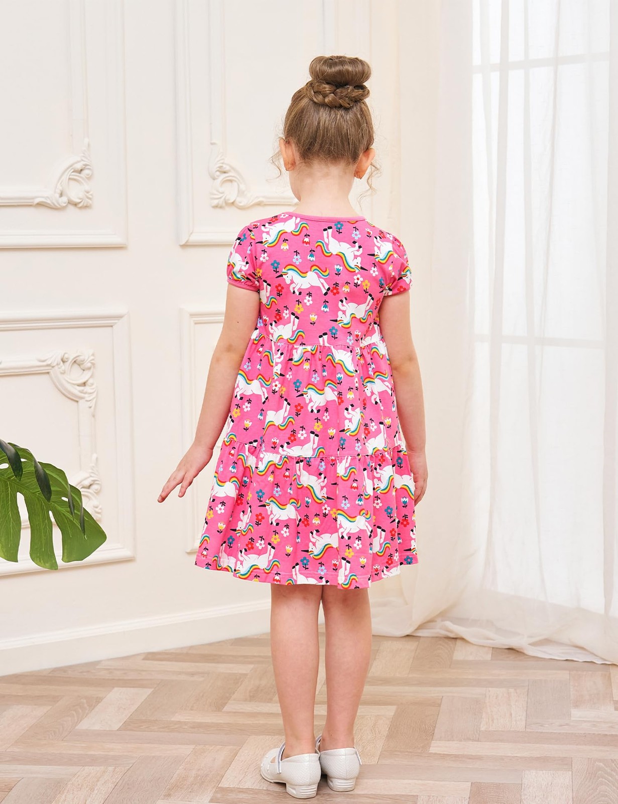 Little Girl Summer Dress Unicorn Easter Rainbow Short Sleeve Twirly Tiered