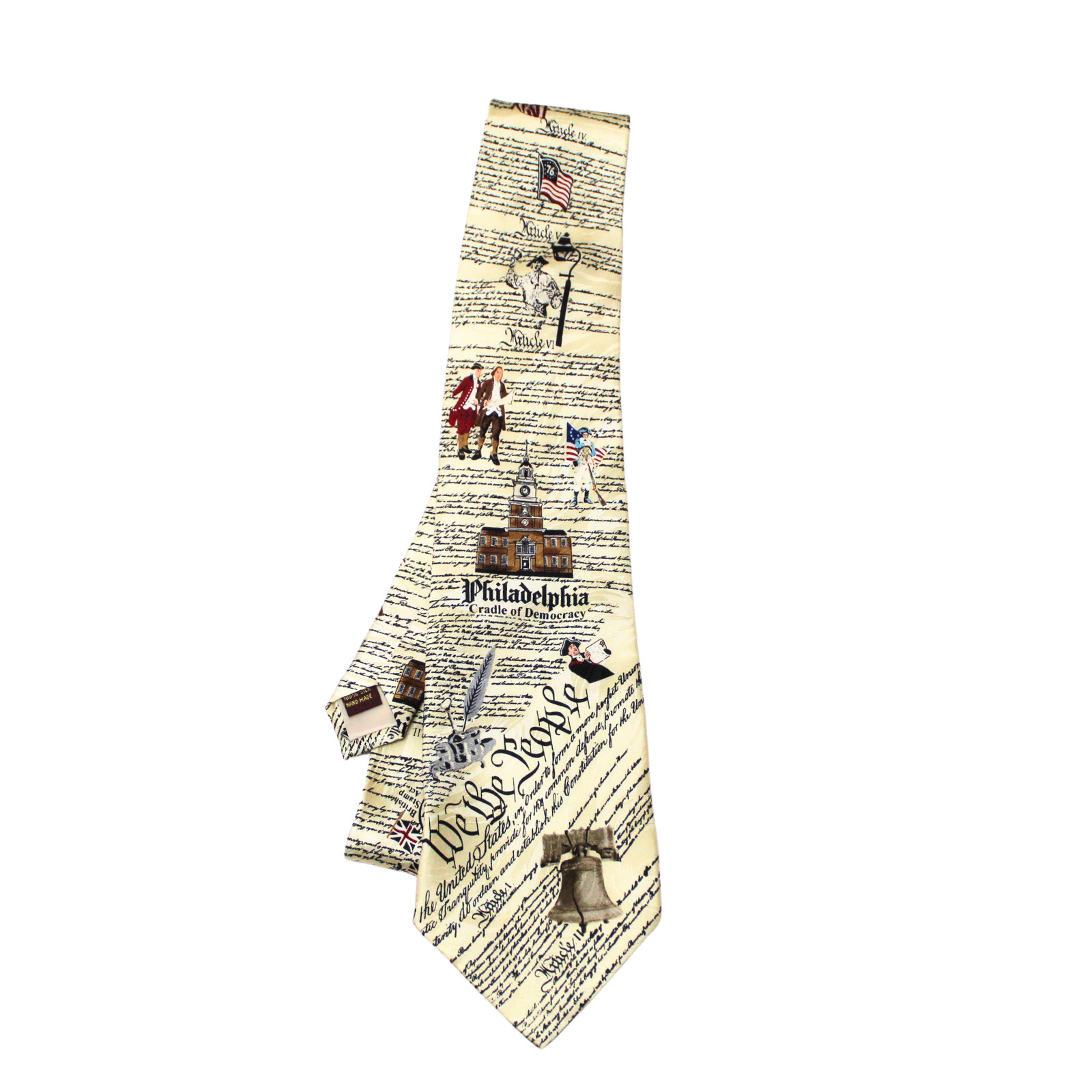 Museum Artifacts silk tie 4″ founding fathers fourth of July novelty print