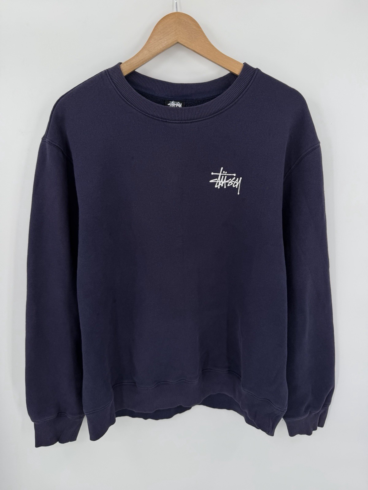 Vintage Stussy Crewneck Sweatshirt Classic Logo Navy Streetwear Size Large