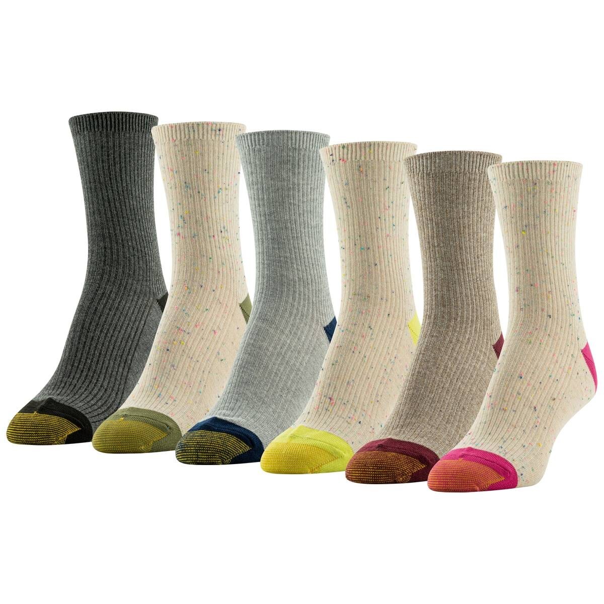 Gold Toe Womens Short Crew Socks 6 Pair Sz 6-9 Casual Ribbed Hiking Socks NWT