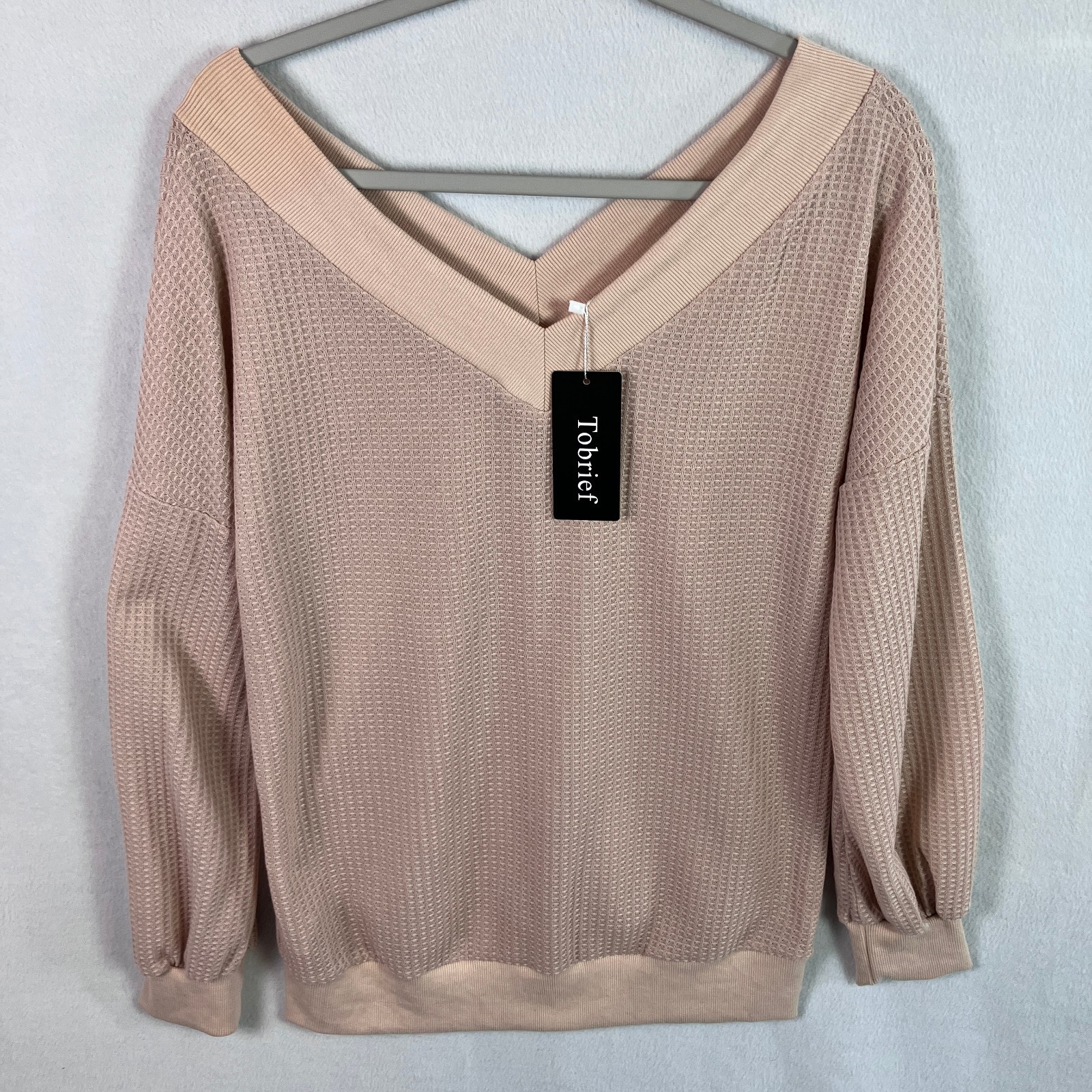 Tobrief Waffle Knit V-Neck Pullover Sweater Women’s Size M Blush NWT
