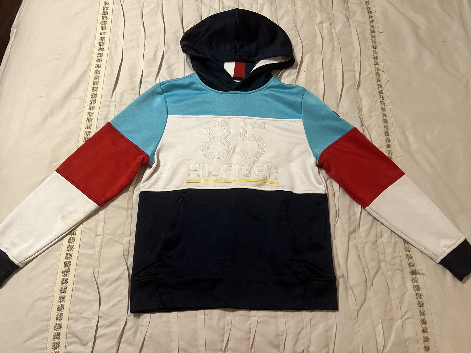 Tommy Hilfiger Men’s Size XS 85 Hilfiger Hoodie Zip Pockets Multi Color Block