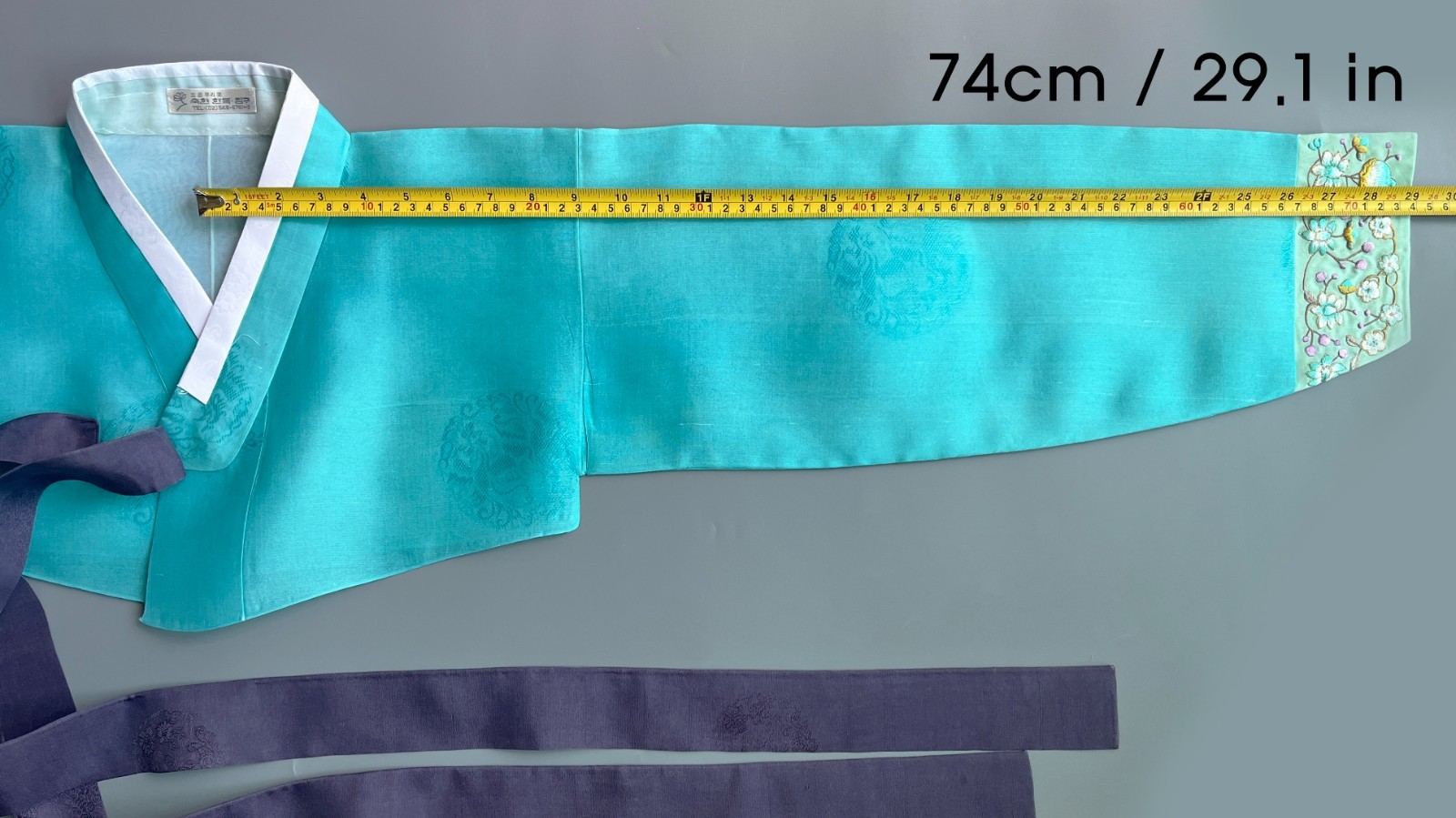 Premium Silk Traditional Korean Hanbok Dress–Mint & Purple / Petticoat /Hand bag