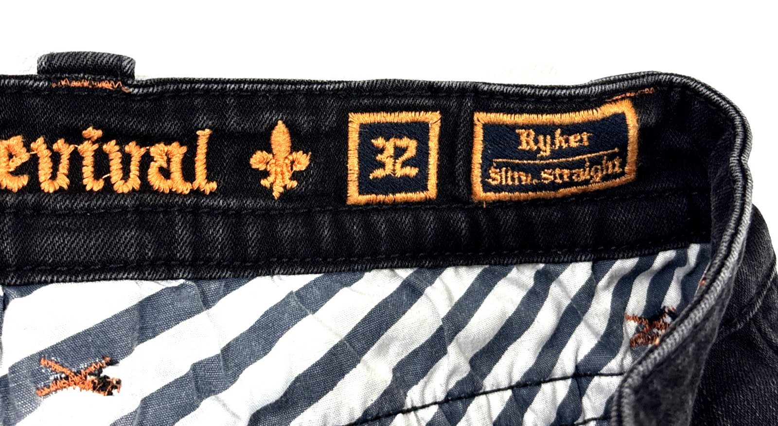 Rock Revival Ryker Jeans Mens 32×30 Slim Straight Black Biker Selvedge EUC Faded