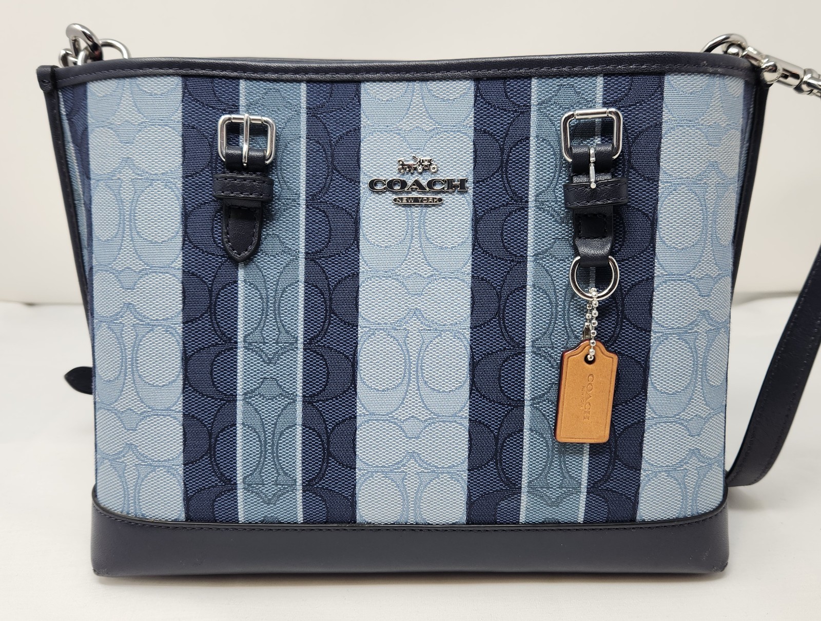 Coach Mollie Tote 25 Signature Jacquard Blue Stripe Crossbody C8416