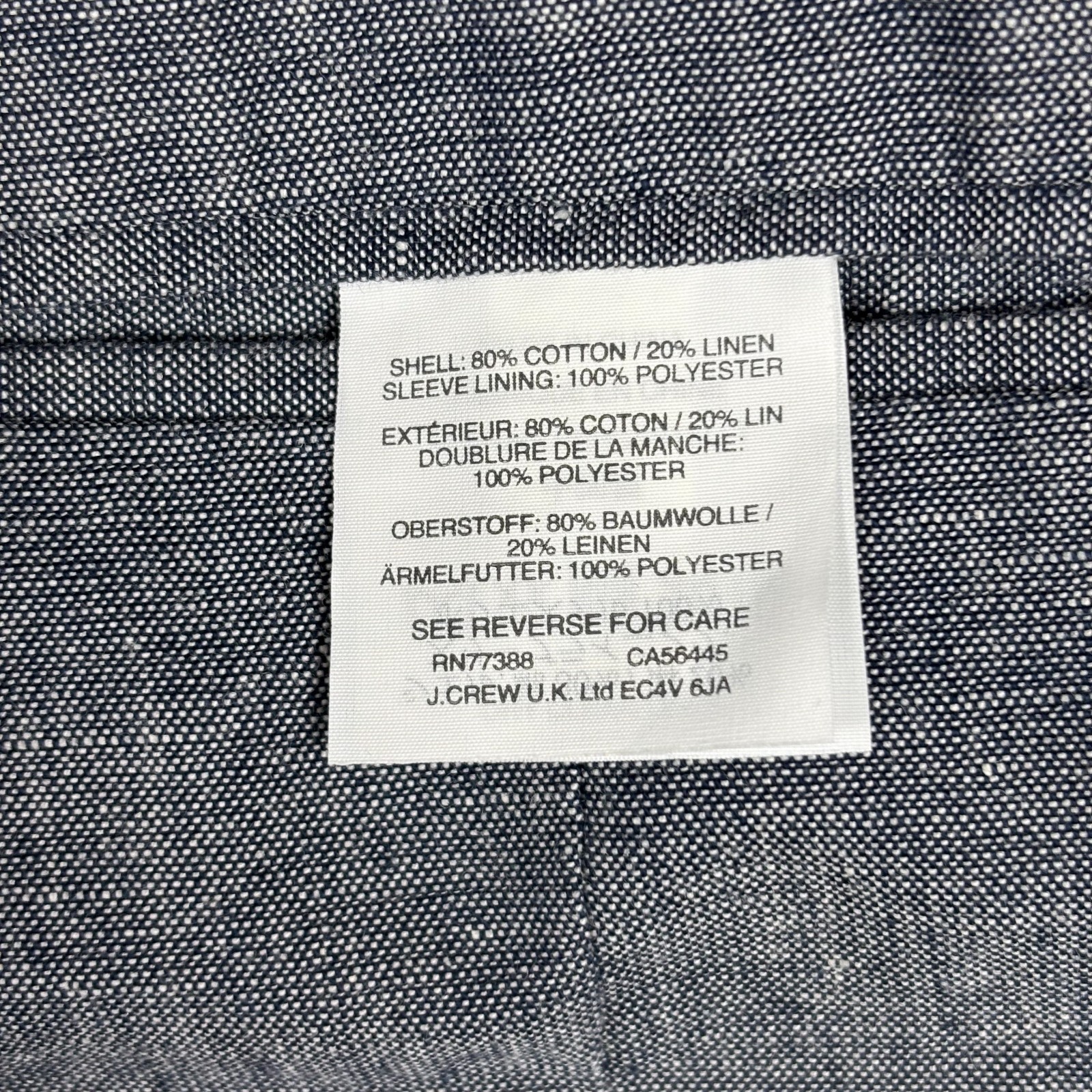 J.Crew Ludlow Chambray Linen Cotton Sport Coat Blazer 42L Blue Portugal