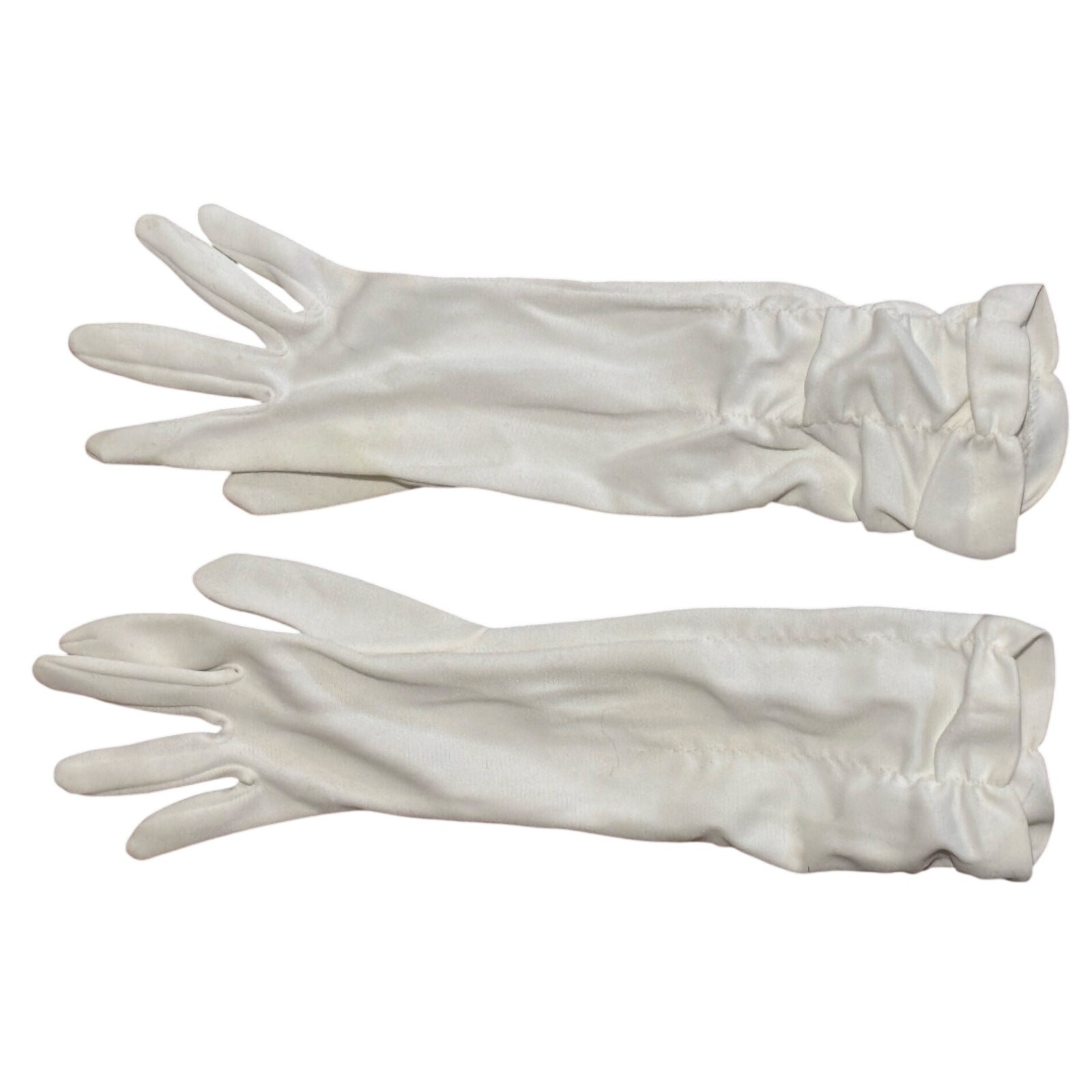 Vintage Ivory Gloves Nylon? Adult Small? Rouched Mid Elbow Mid Century 1950-60s