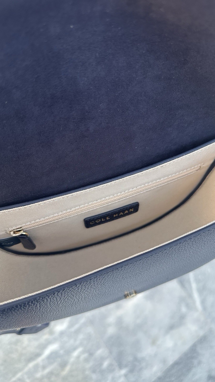 Cole Haan Evie Leather Saddle Bag Dark Navy Blue