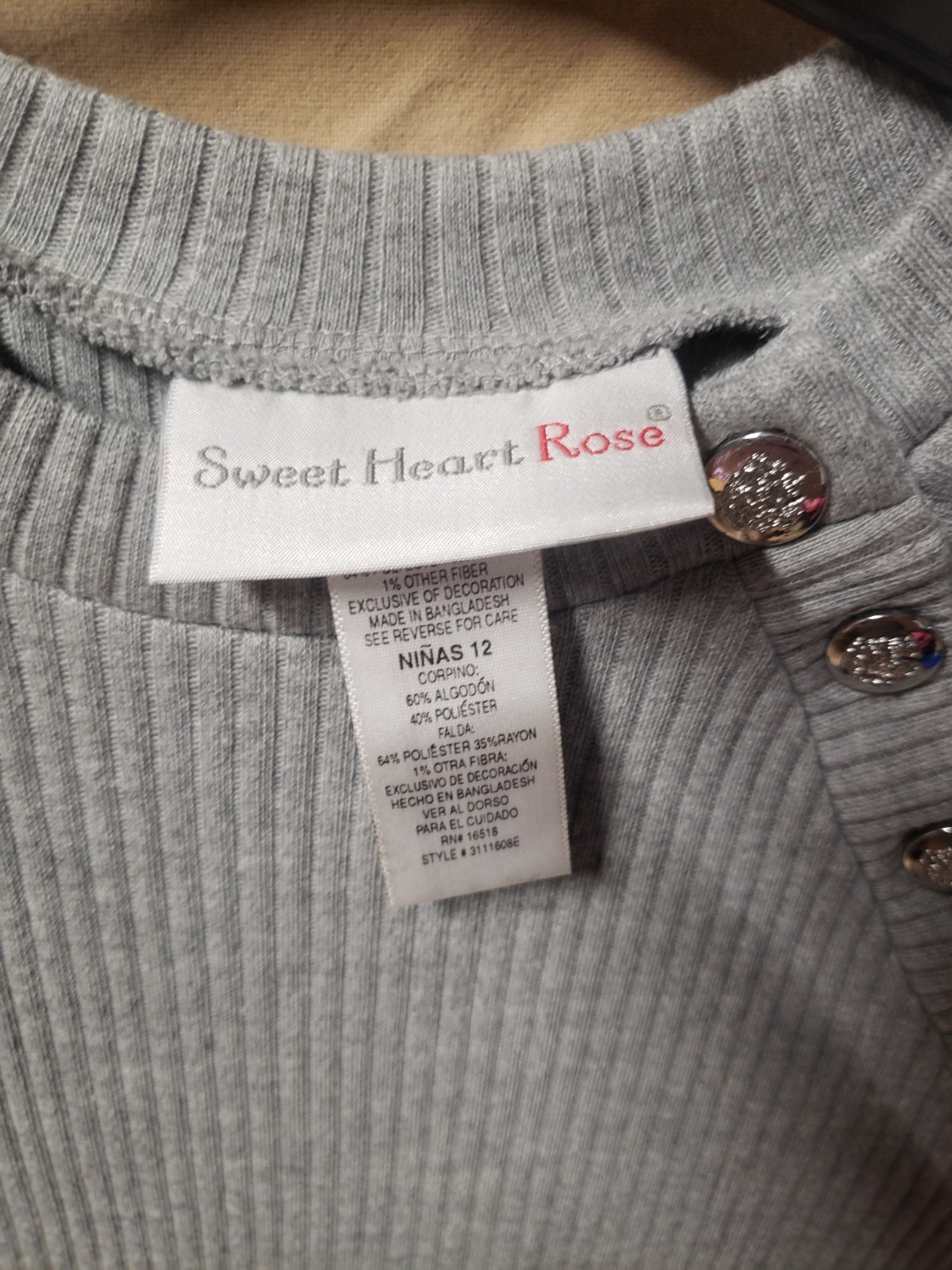 Size 12 Sweet Heart Rose Gray Half Sleeve Sweater with Plaid Belted Skort Romper