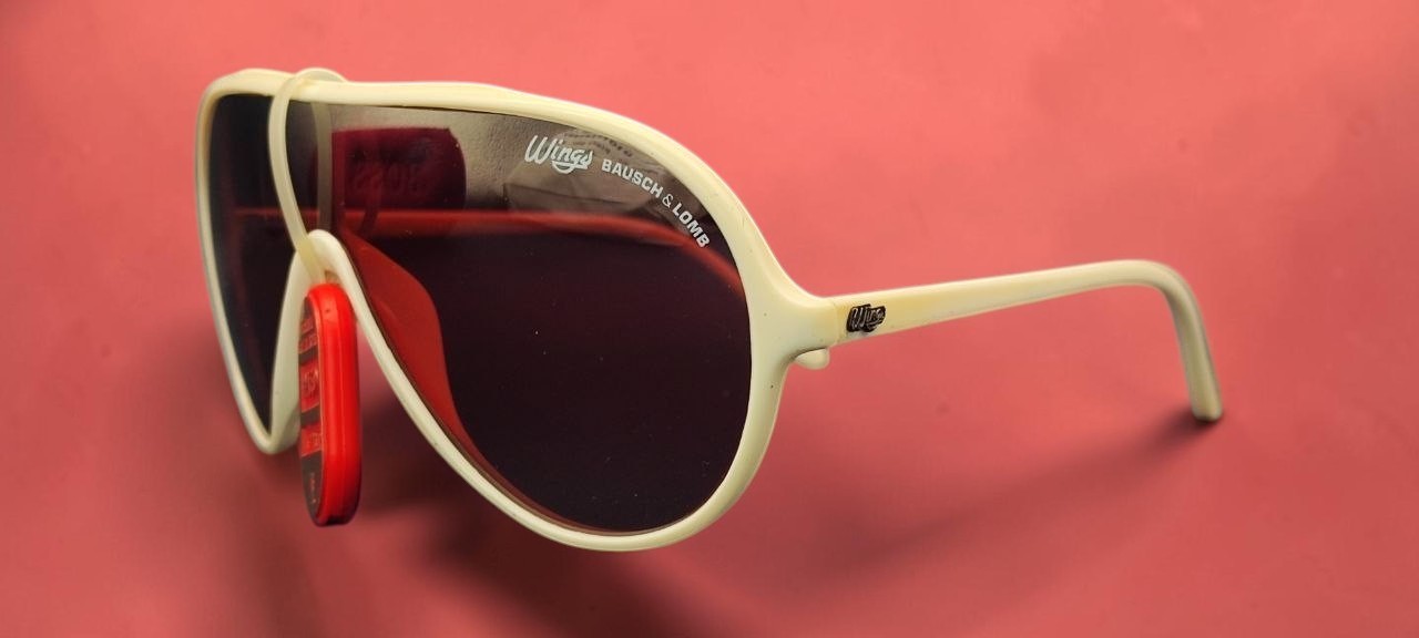 Vintage Bausch & Lomb Wings Aviator Sunglasses White Red Lens France NOS Rare