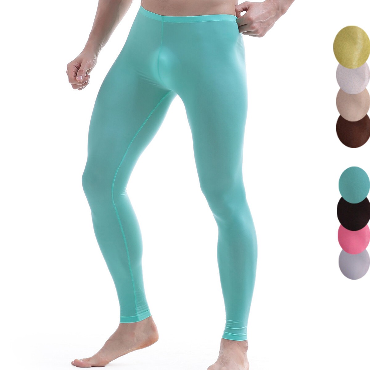 Men SexyLingerie Ice Silk Thin Long Johns Pants Leggings Sleepwear Underwear GYM