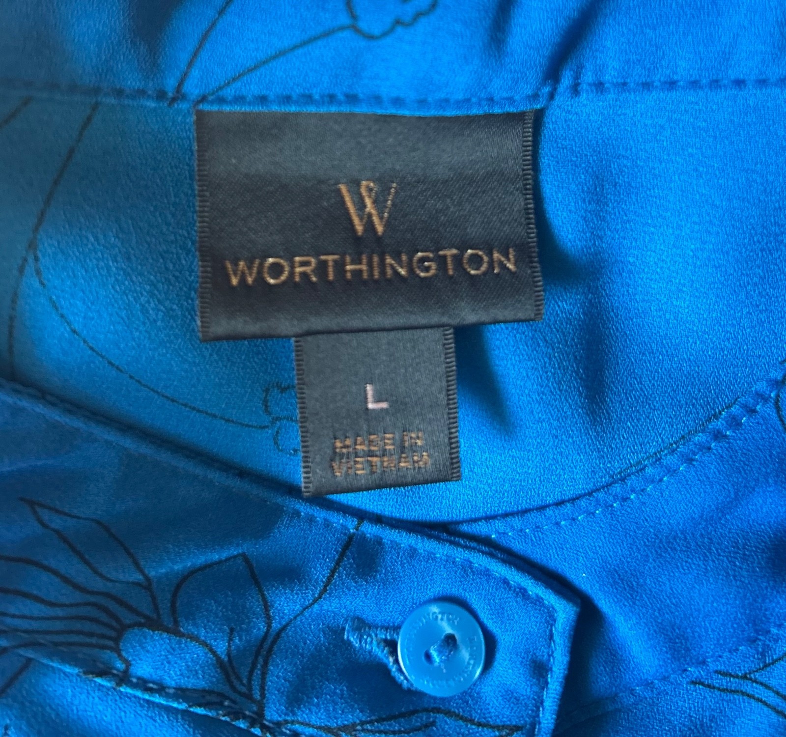 Worthington blue blouse womens large short sleeve