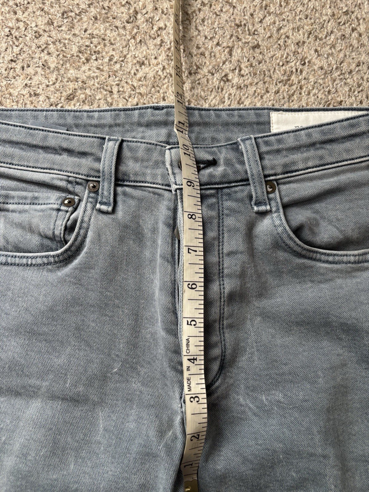 rag & bone Jeans Mens Size 30×30 Gray Blue Fit 2 Slim Button Fly Stone Wash