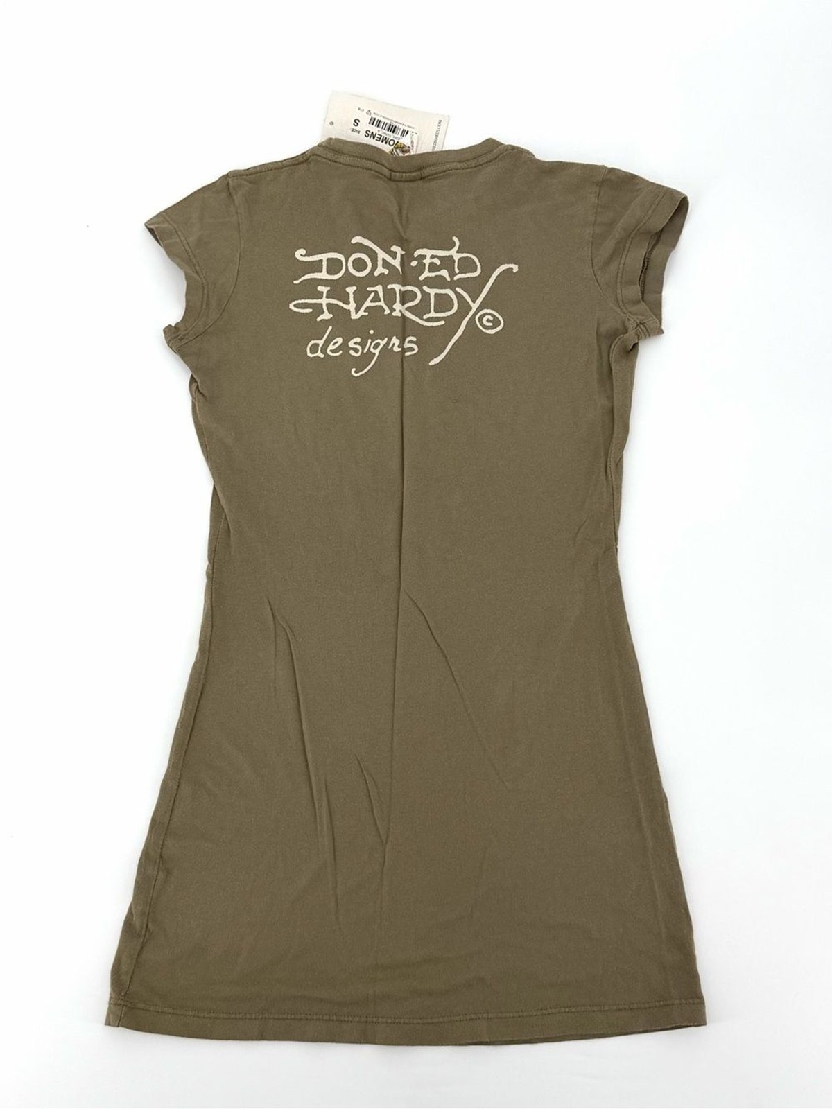 Vintage Ed Hardy Tunic T-Shirt NWT Skull Roses Christian Audigier Olive Brown