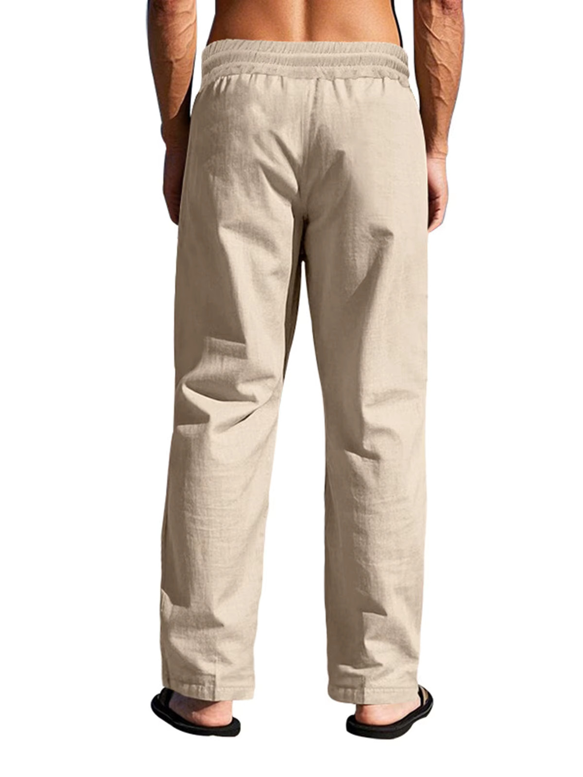 Men’s Casual Elastic Waist Summer Solid Beach Pants Straight Trousers Gift