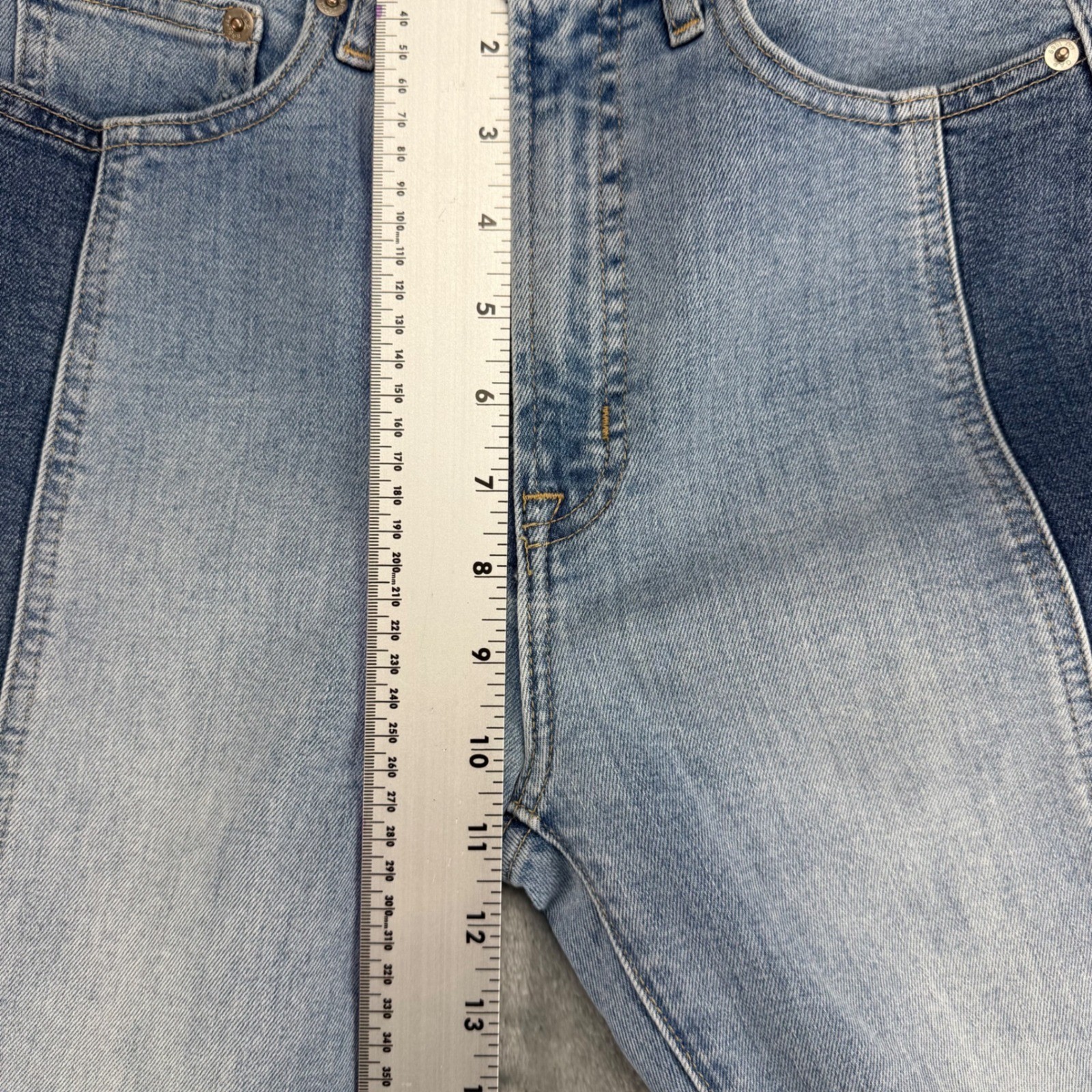 Gap Vintage Slim High Rise Two Tone Tuxedo Stripe Jeans Indigo 27/4 Tall Raw Hem