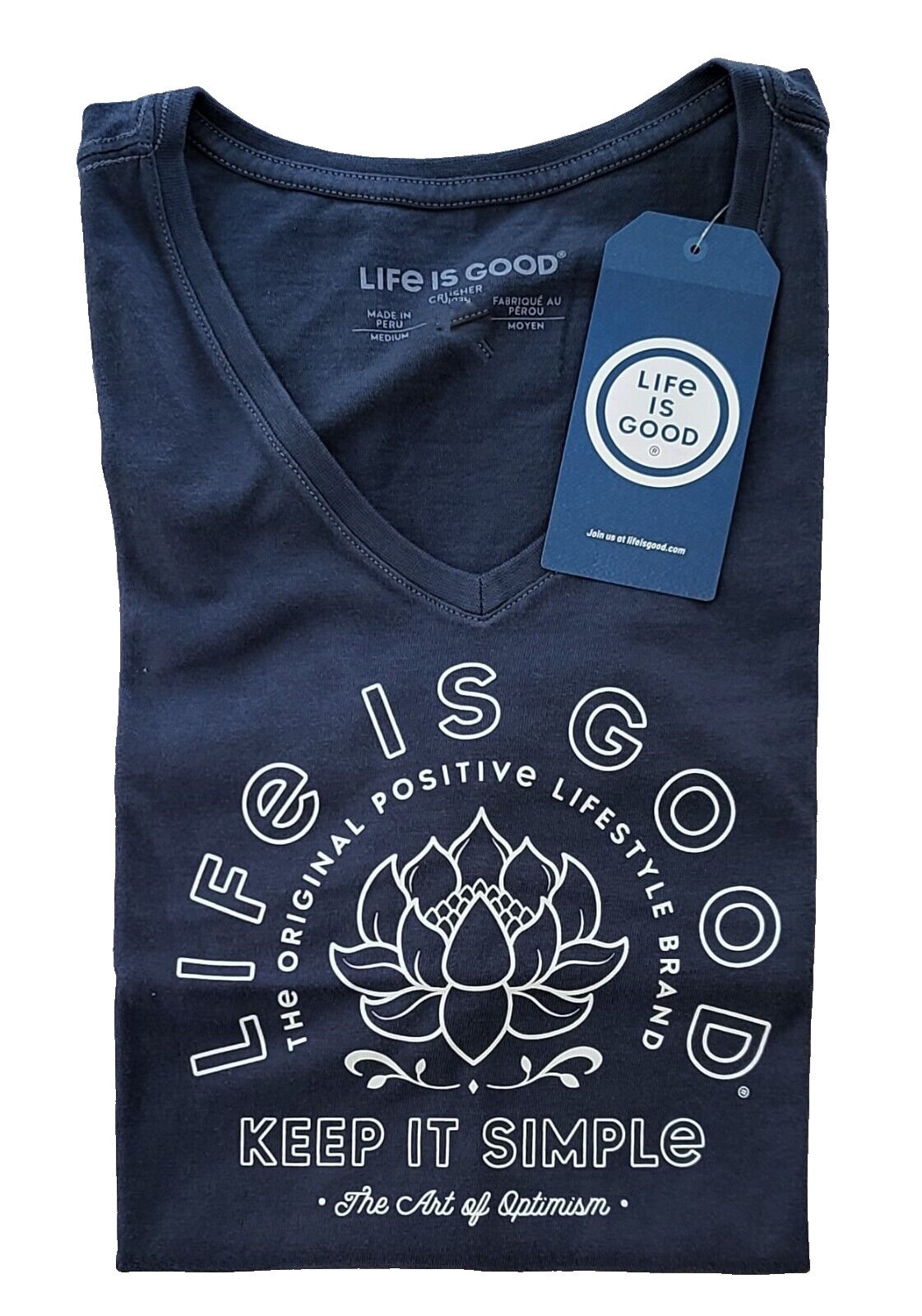 Life Is Good SS Shirt Crusher Vee KEEP IT SIMPLE LOTUS Flower Chest43in Womens L