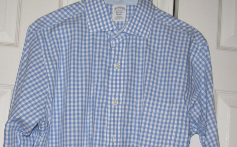 BROOKS BROTHERS Men’s 15 1/2 34 Classic Dress Shirt Blue White Check NON IRON