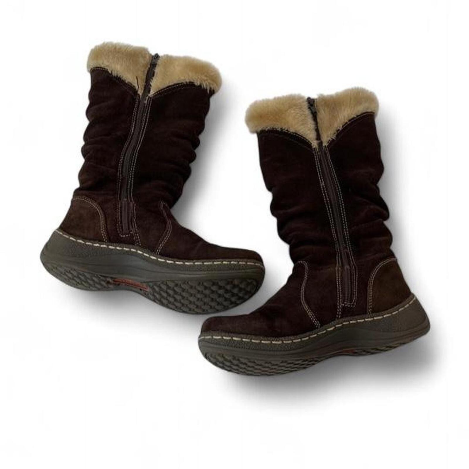 BareTraps Esha Brown Leather Faux Fur-Lined Mid-Calf Boots Y2K/2000s Button