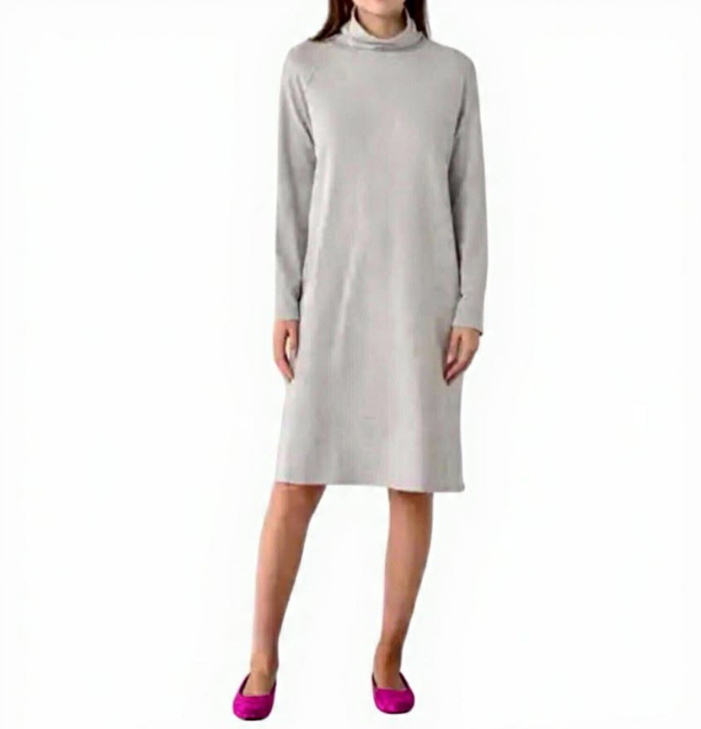 Eileen Fisher Women Dress Size Large Gray Tencel Cotton Blend Funnel Neck New