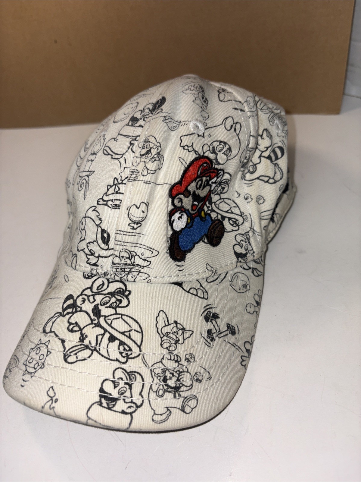 SUPER MARIO BROTHERS 3 BLACK WHITE ALL OVER PRINT FITTED HAT CAP 2008