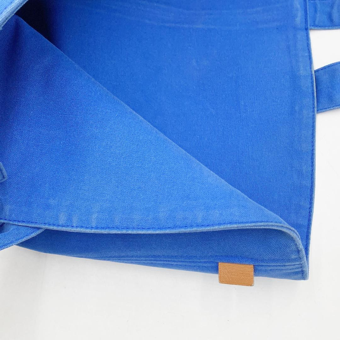 HERMES Panier De Plage PM Tote Bag Blue Canvas Beach Bag w/ Pouch Large