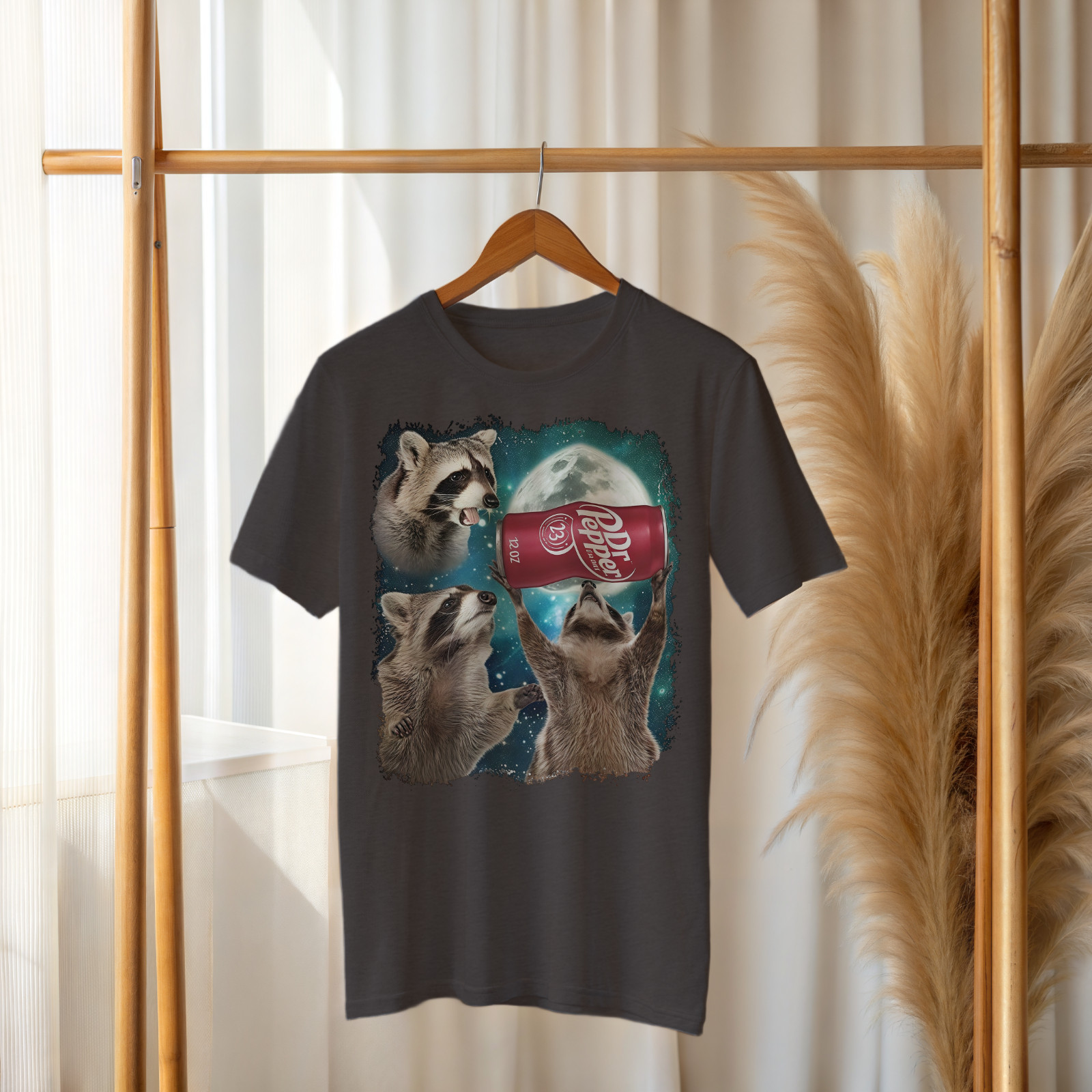 Dr Pepper Funny Raccoon Moon T-Shirt – Cute Cosmic Animal Graphic TeeA180