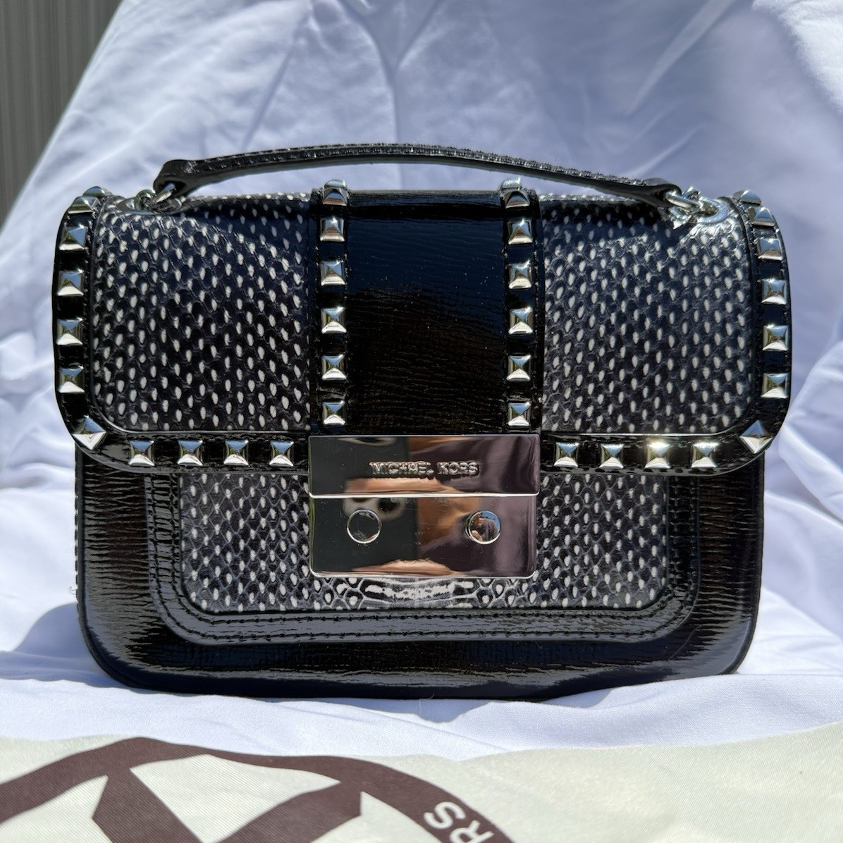 MICHAEL KORS Sloan Studded Snake Skin Shoulder Bag with Chain Strap w/Dust Bag
