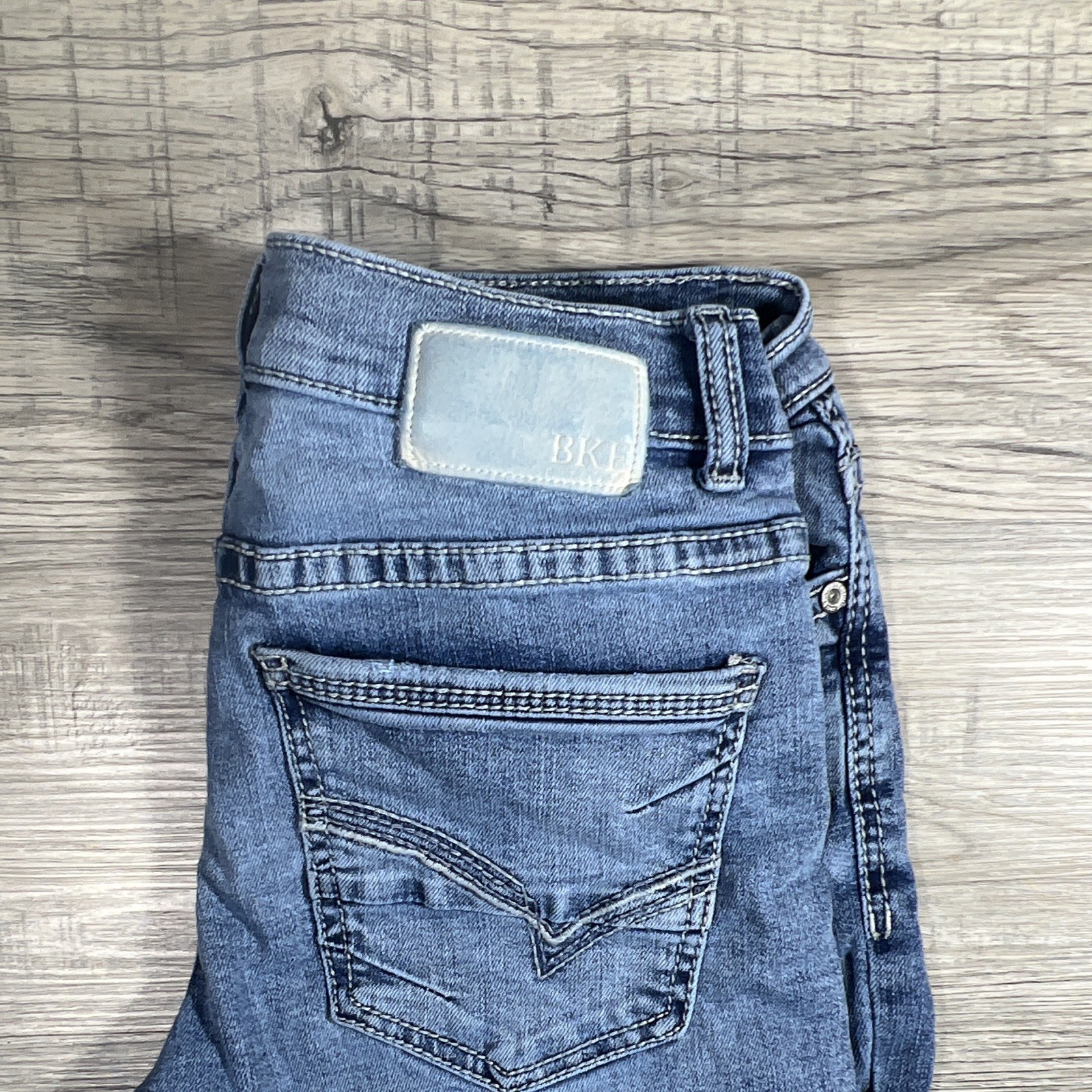 BKE Men’s Blue Bootcut Slim Mid Rise Medium Wash Denim Jeans Zip Button