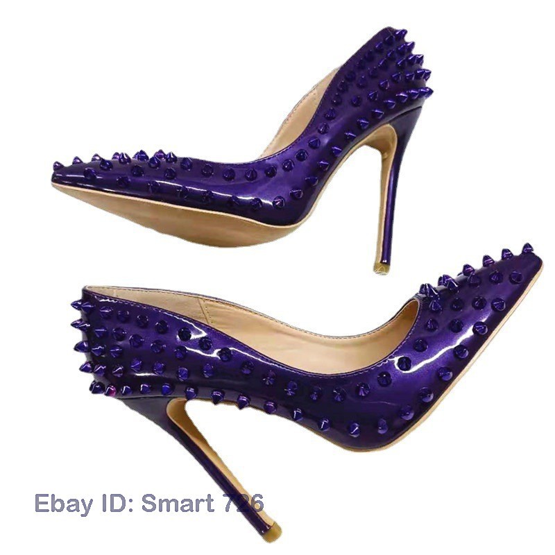 12cm High Stiletto Heel Rivets Womens Pointed Toe Patent Leather Pumps Runway Sz