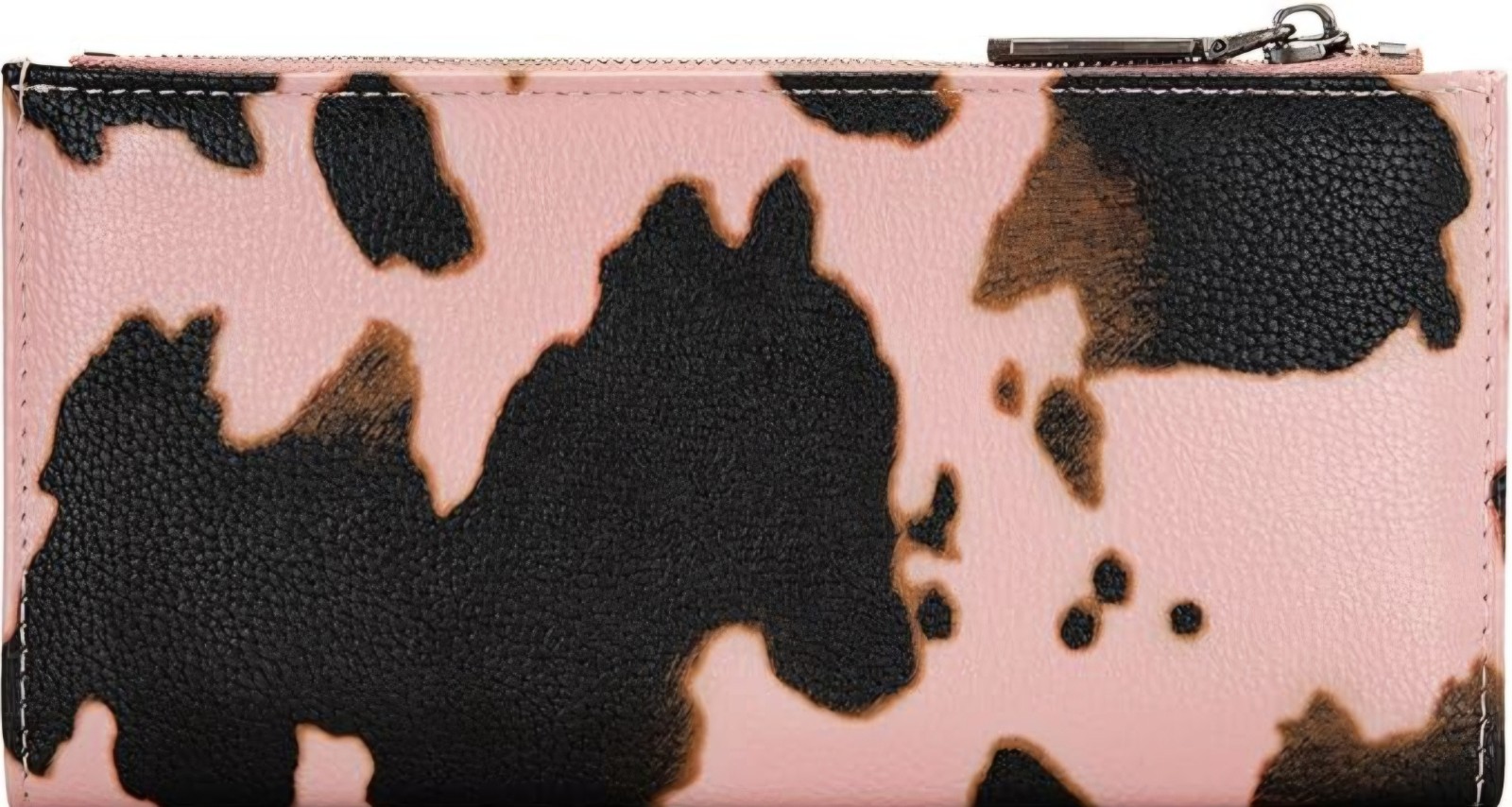 Wrangler Zip-Around Wallet Pink Black Cow Print Western Credit Card Folding